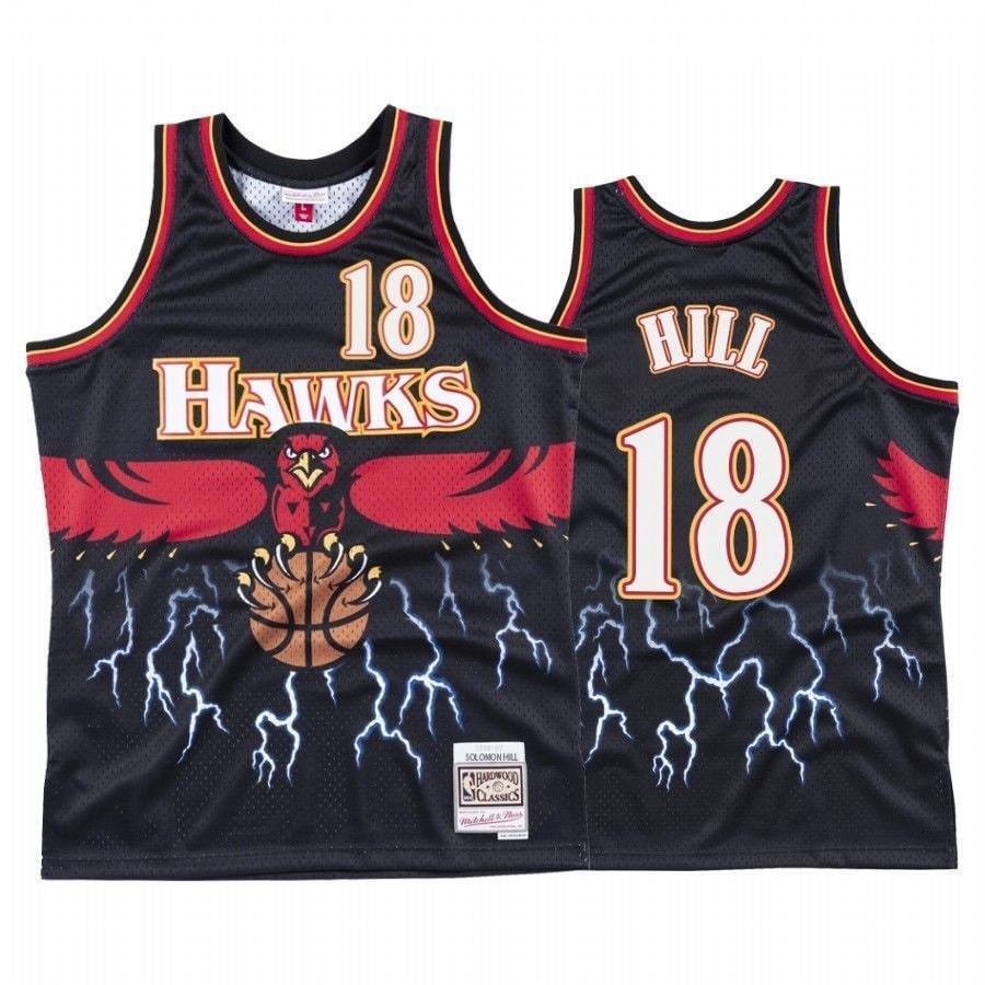 Men's Solomon Hill 18 Atlanta Hawks Black Lightning Jersey Multicolor