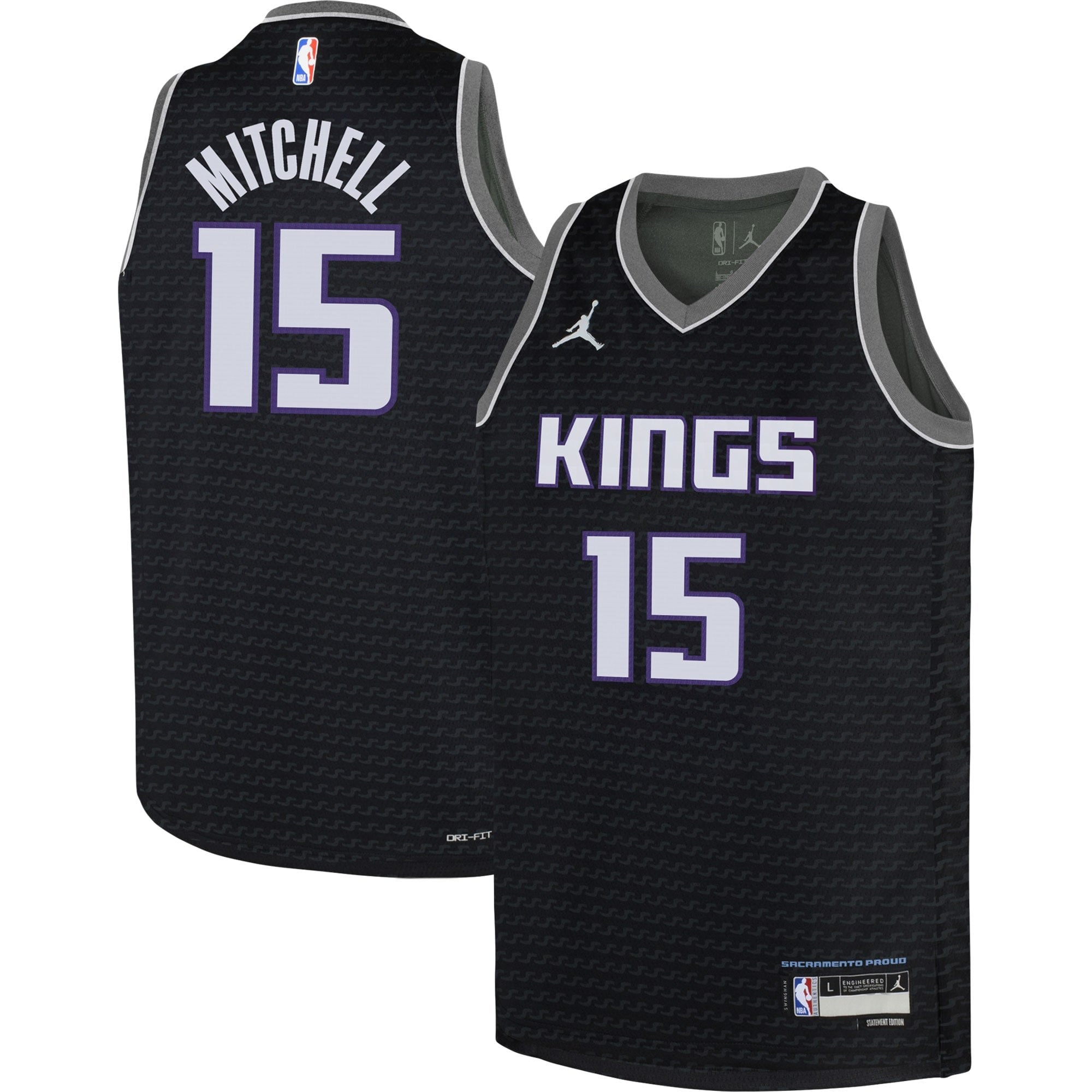 Youth Jordan Brand Davion Mitchell Black Sacramento Kings Swingman Jersey Statement Edition