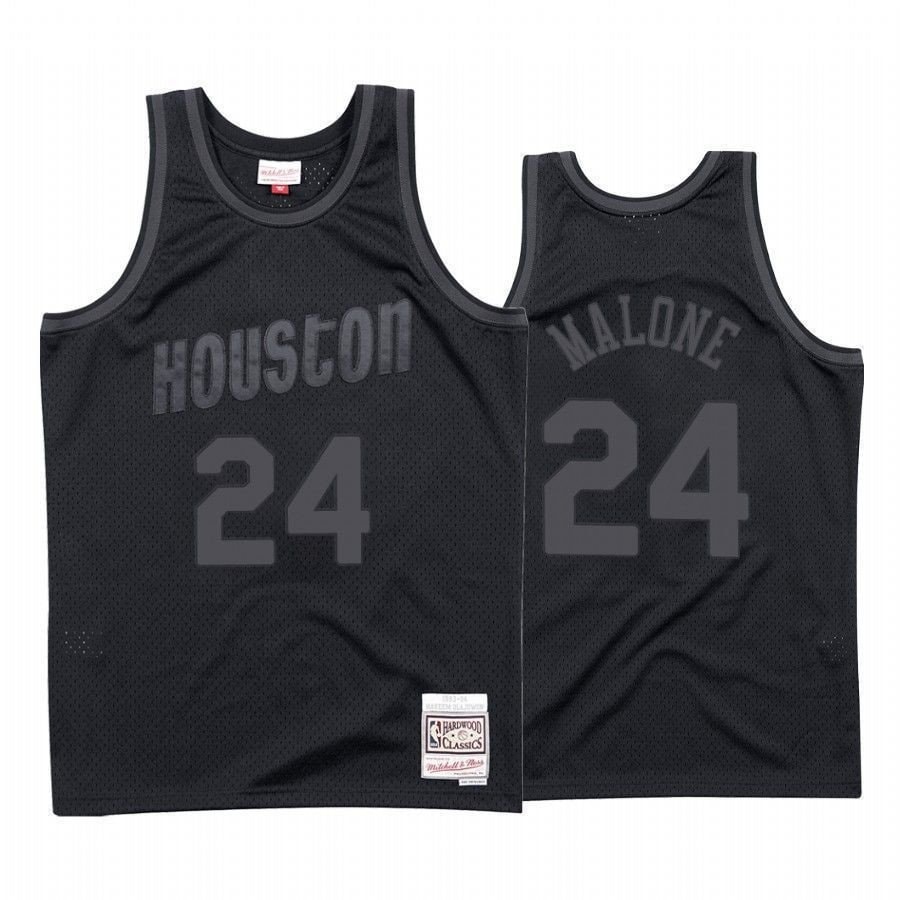 Men's Houston Rockets Moses Malone 24 Black Tonal Jersey