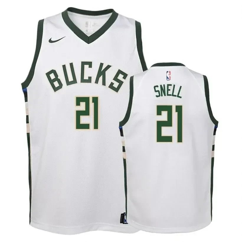 Youth Bucks Tony Snell 21 Association White Jersey - Unisex 100% Polyester