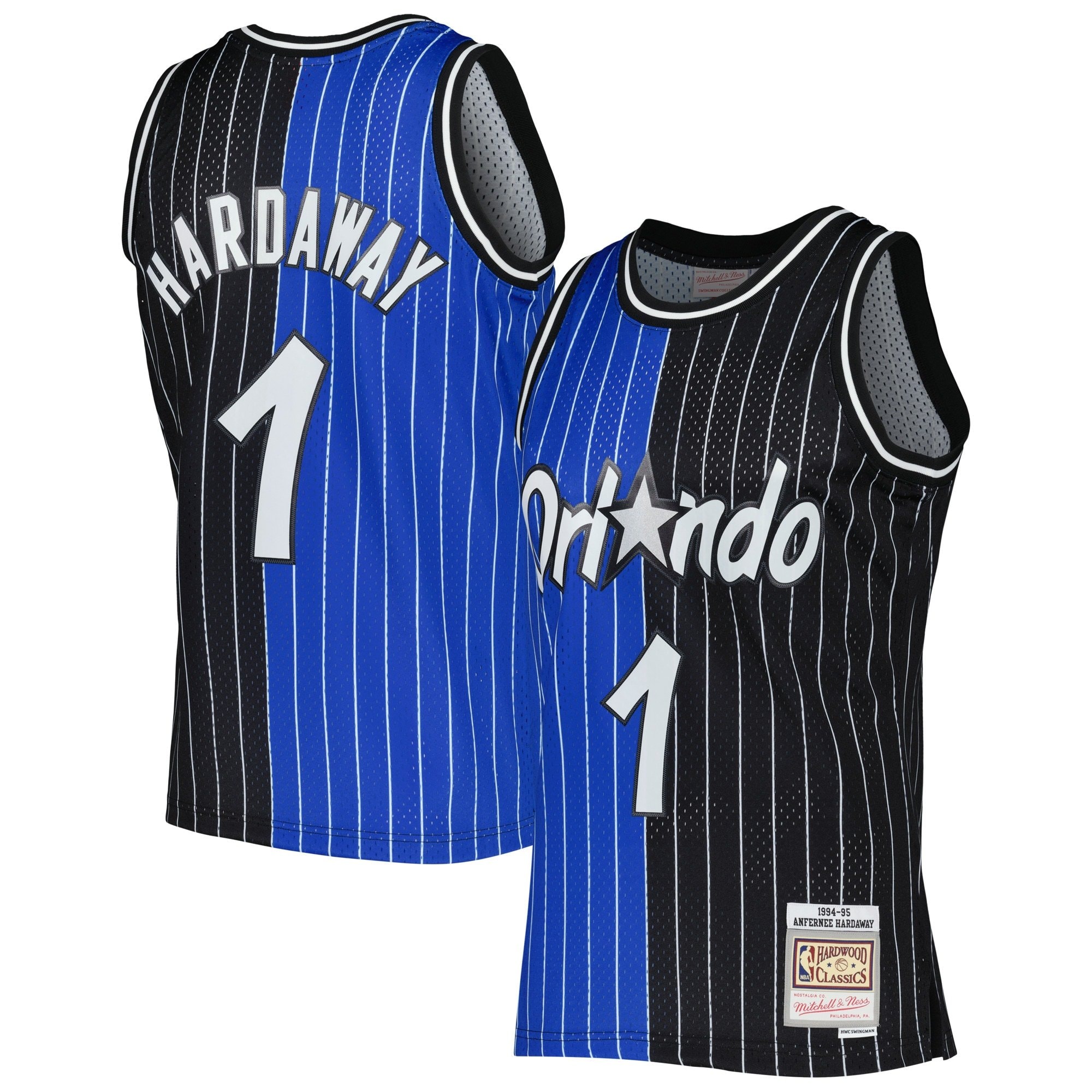 Men's Mitchell & Ness Penny Hardaway Blue Black Orlando Magic 1994/95 Split Swingman Jersey