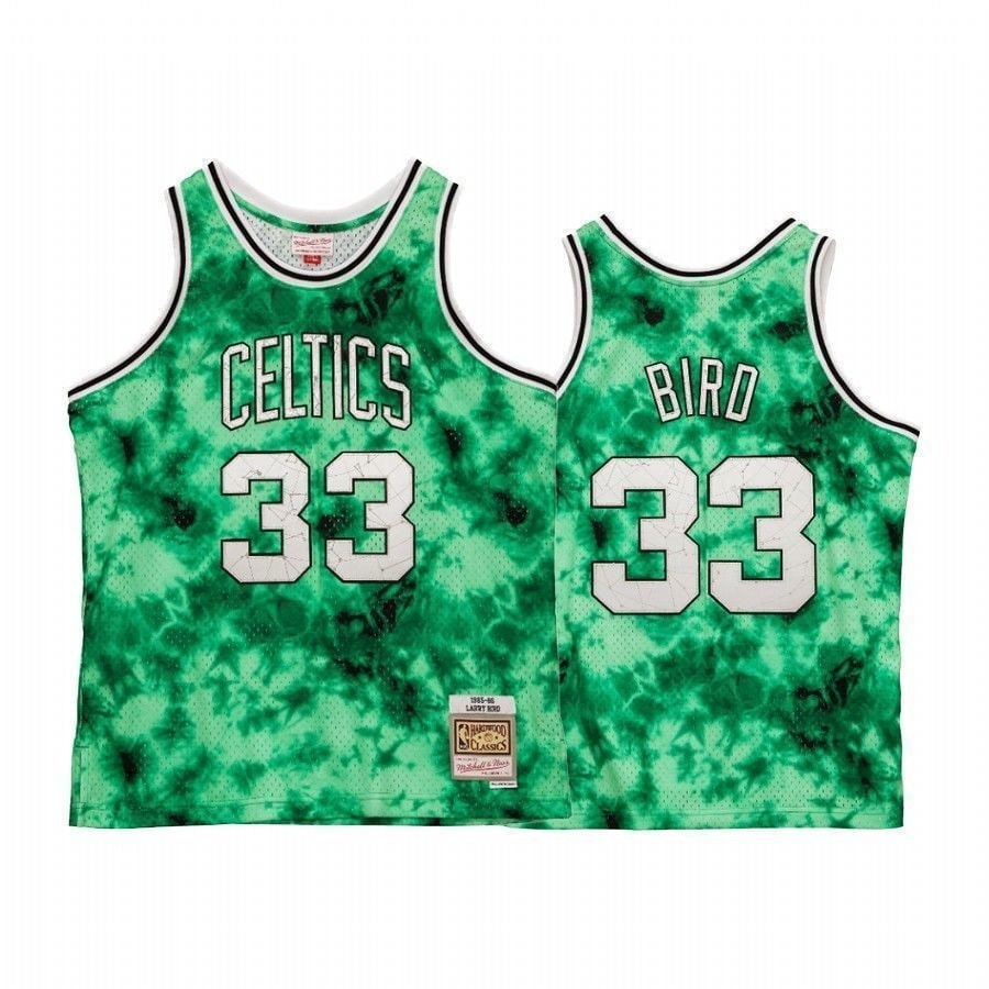Men's Larry Bird 33 Boston Celtics Galaxy Jersey Green Multicolor