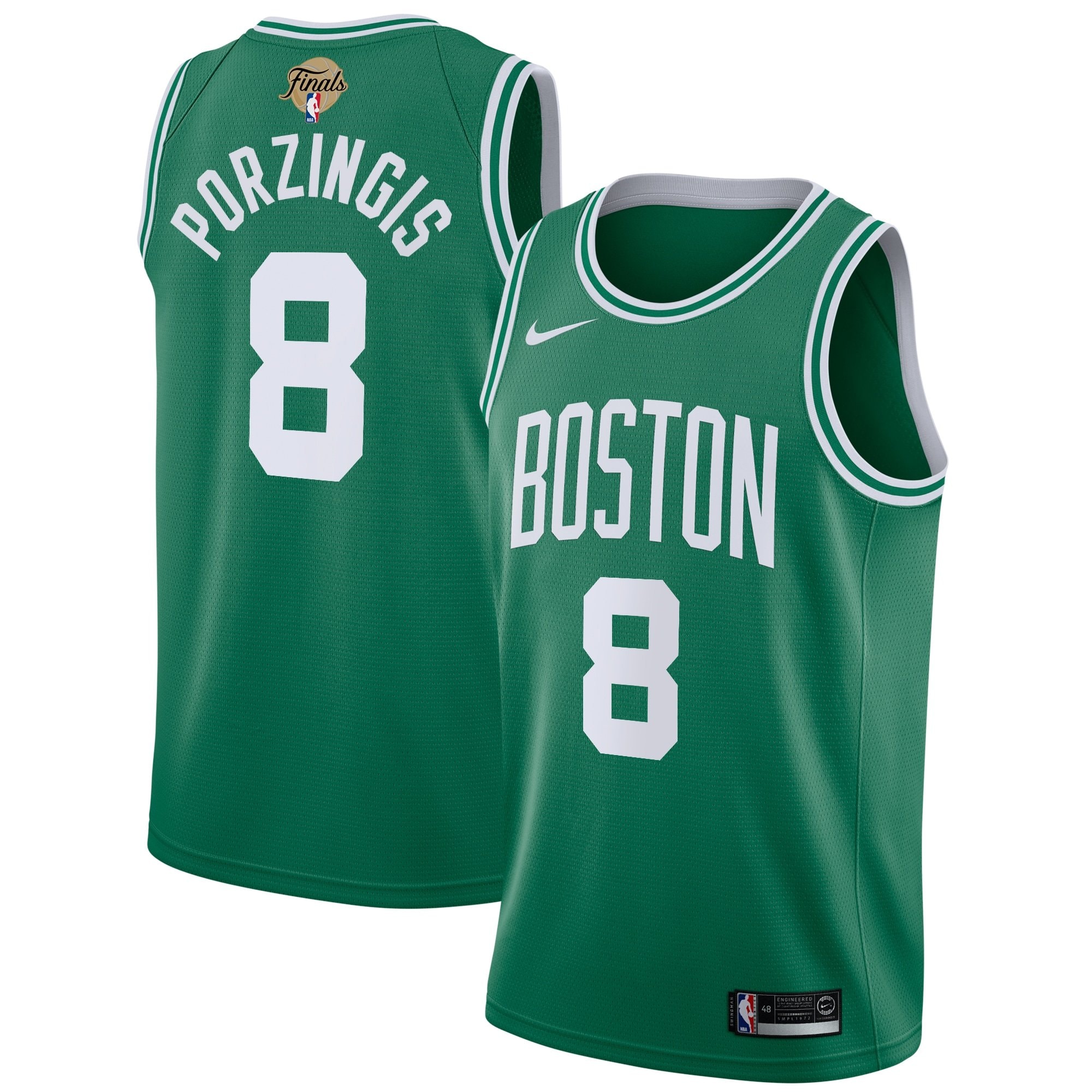 Boston Celtics Icon Edition NBA Finals Patch 2024 Swingman Jersey Kelly Green Kristaps Porzingis Youth