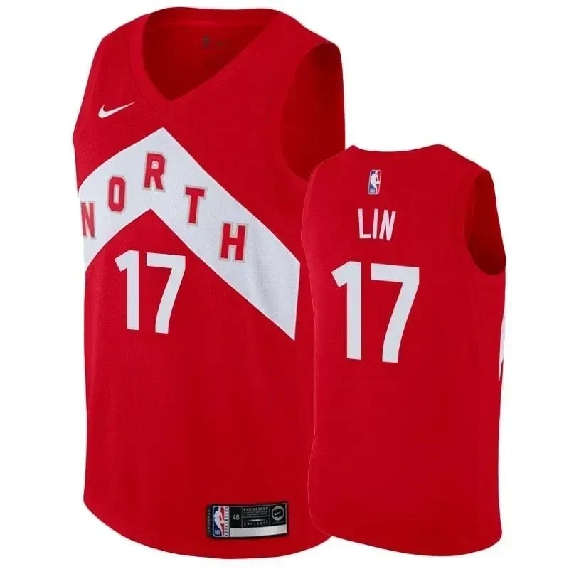 Men's Raptors Jeremy Lin #17 Earned Red Basketball Jersey - Polyester, Sizes S-3XL