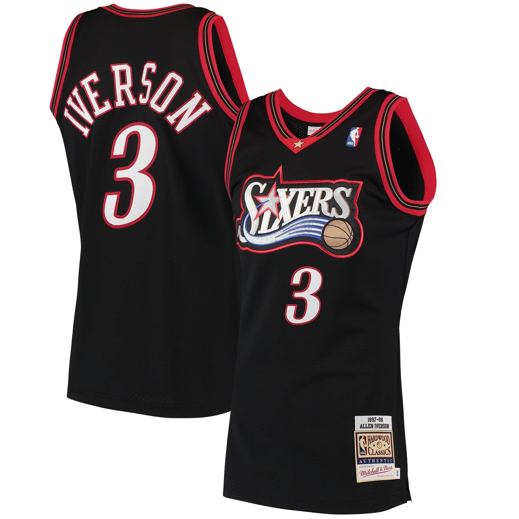 Men's Mitchell & Ness Allen Iverson Black Philadelphia 76ers 1997 Hardwood Classics Jersey