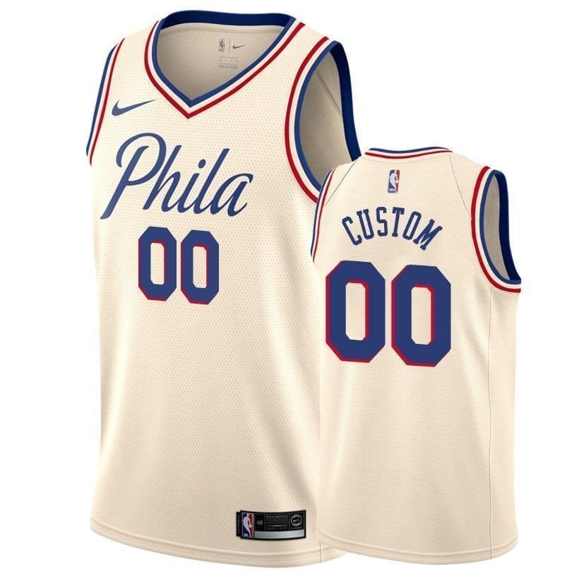 76ers Custom #00 City Natural Unisex Jersey - Multicolor Polyester S-3XL