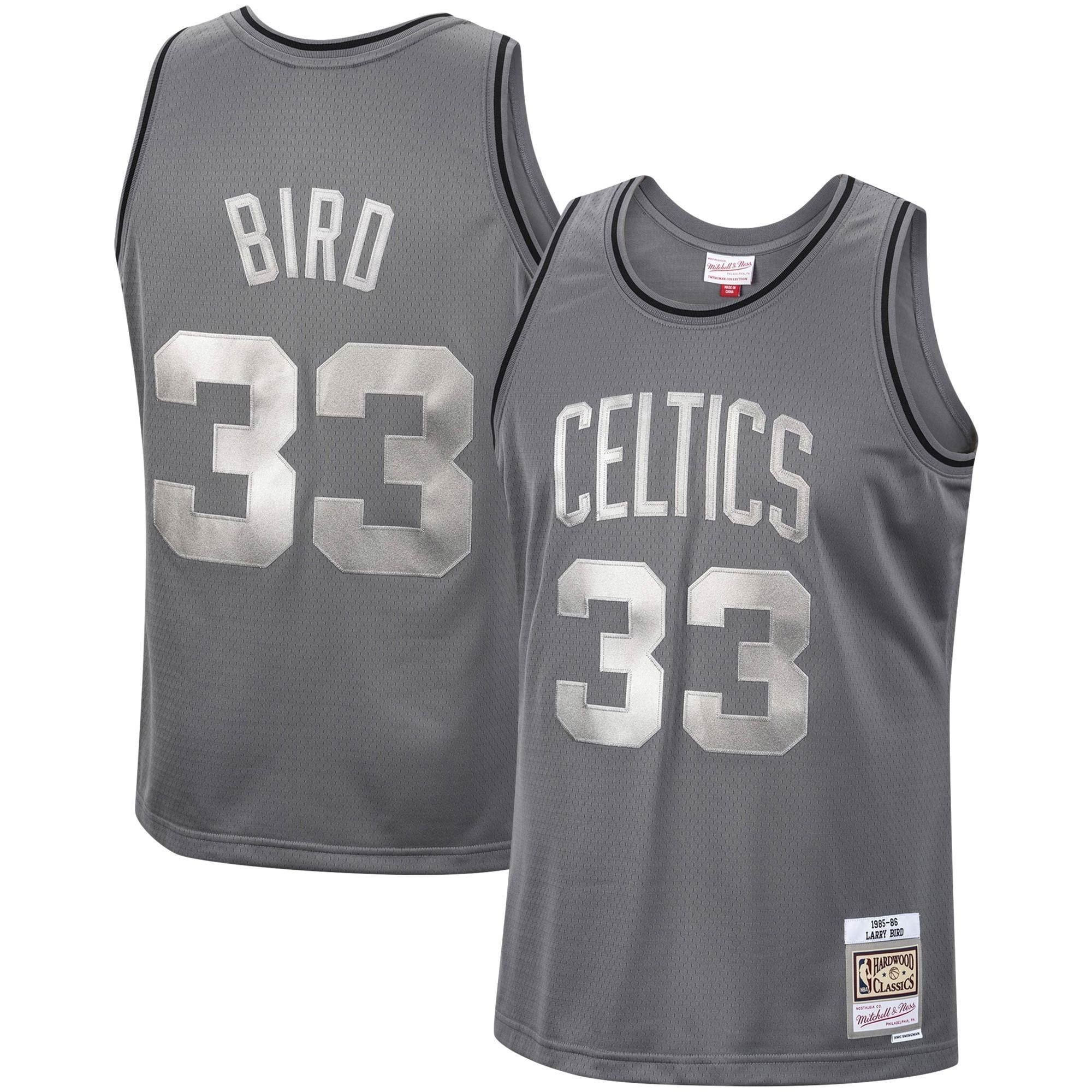 Larry Bird Basketball Team Mitchell Ness Hardwood Classics Retired Player 1985/86 Metal Works Swingman Jersey ??Charcoal