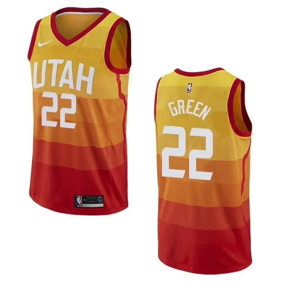 Men's Utah Jazz Jeff Green 22 City Swingman Jersey Orange Multicolor