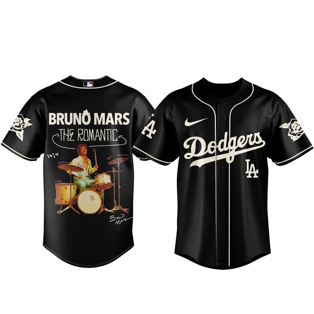 Baseball Team x Bruno Mars The Romantic Tour 2026 Black Baseball Jersey