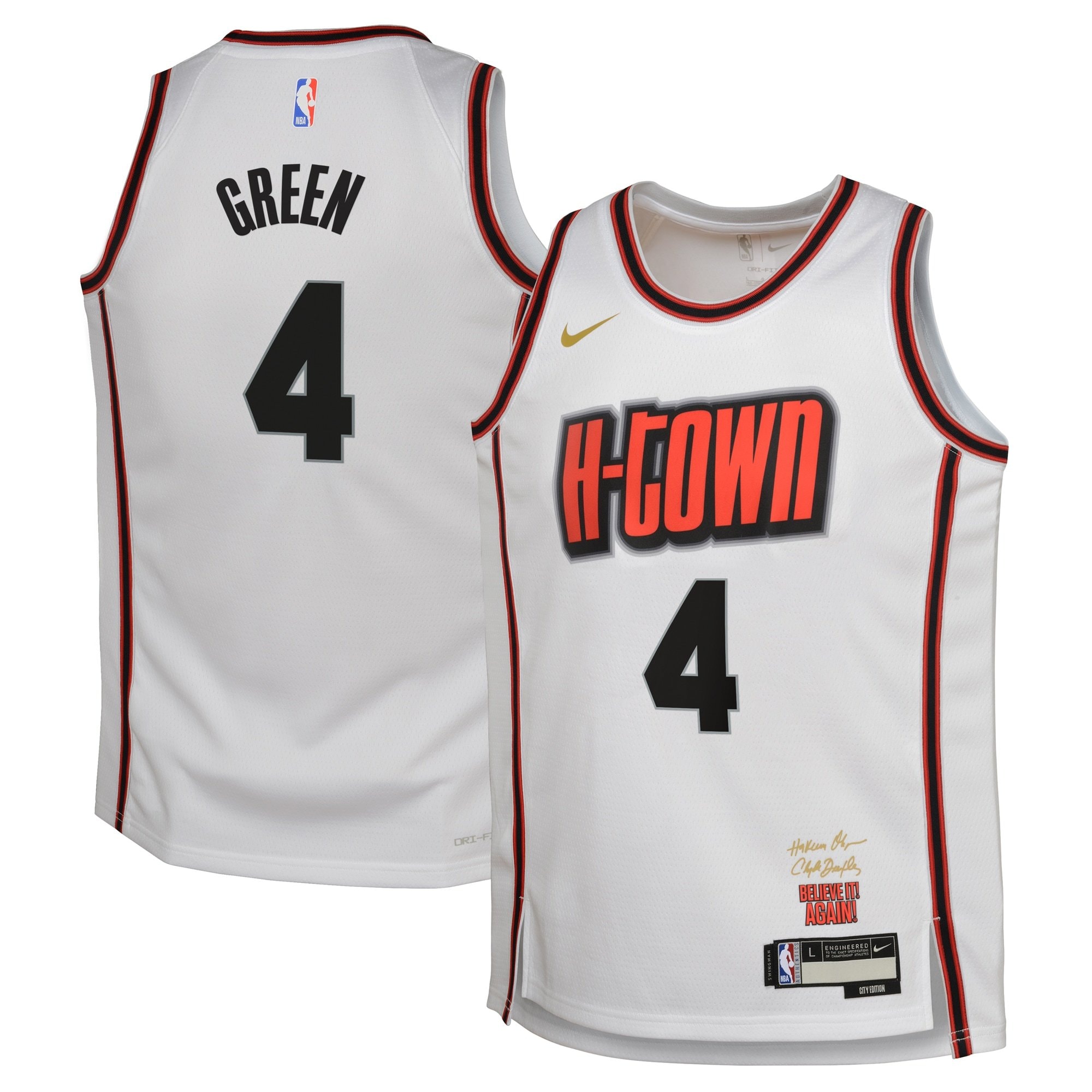 Houston Rockets 2024 City Edition Swingman Jersey Blanco Verde Jalen Youth S-XXL