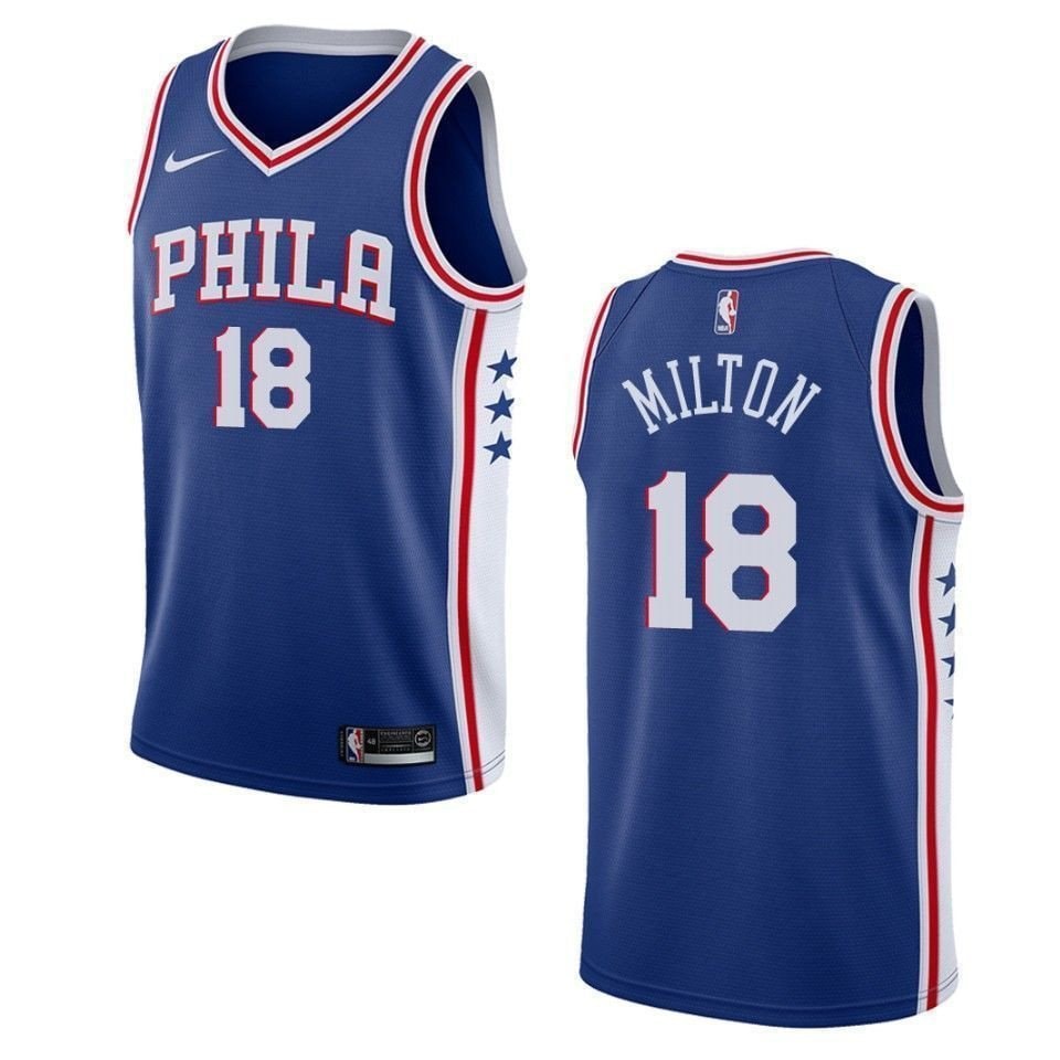 Men's Philadelphia 76ers 18 Shake Milton Icon Swingman Jersey Blue
