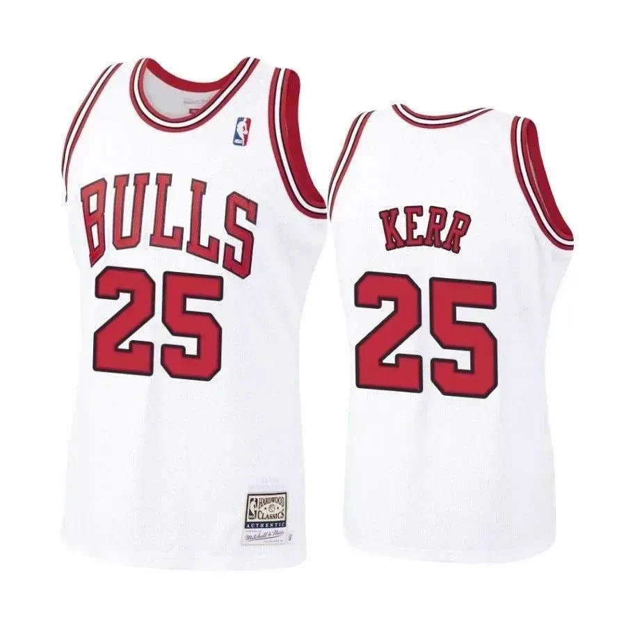 Men's Steve Kerr 25 Chicago Bulls White Hardwood Classics Jersey