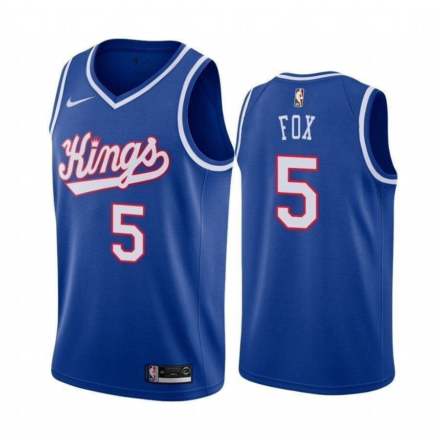 Men's Sacramento Kings De'Aaron Fox #5 Blue Throwback Basketball Jersey
