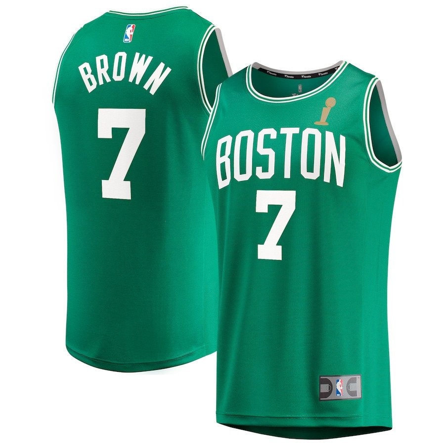 Jaylen Brown 7 Boston Celtics 2024 Finals Champions Jersey Kelly Green Icon Edition