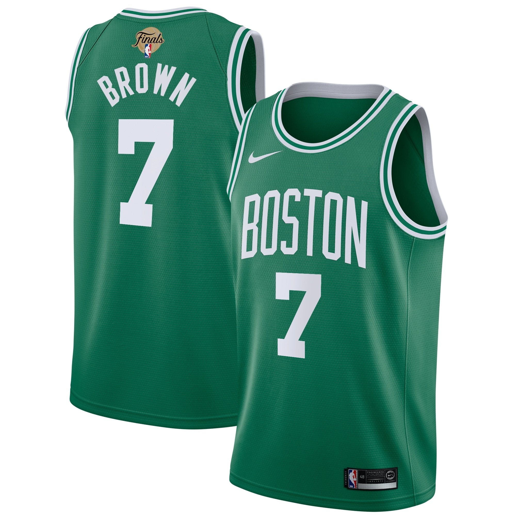 Boston Celtics Icon Edition NBA Finals Patch 2024 Swingman Jersey Kelly Green Jaylen Brown Youth