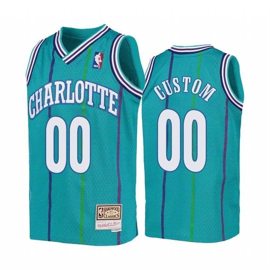 Youth Custom Charlotte Hornets Teal Hardwood Classics Jersey - Unisex Multicolor