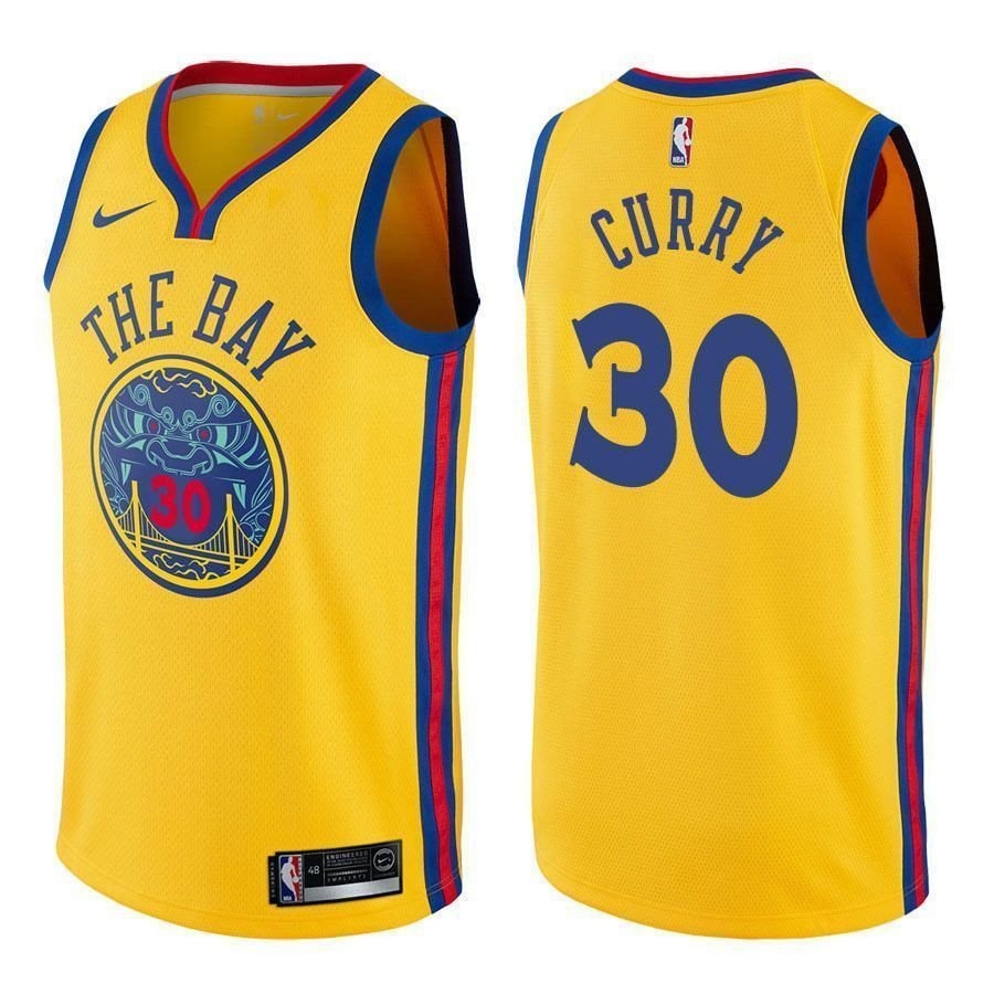 Stephen Curry Warriors 30 City Edition Gold Basketball Jersey Men S-3XL