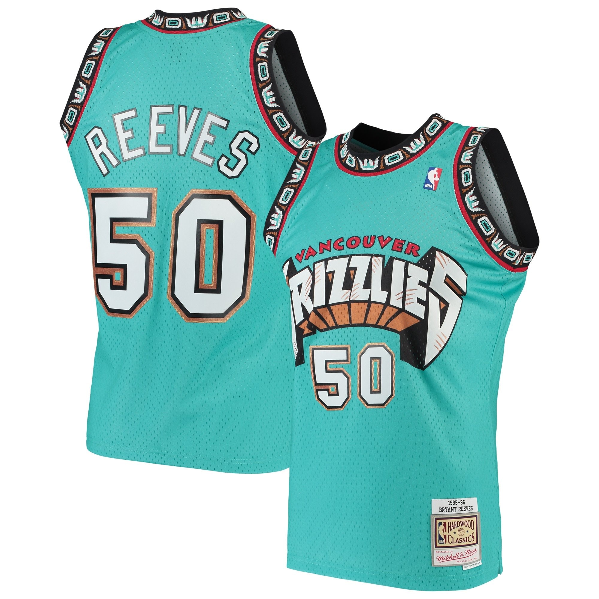 Men's Mitchell & Ness Bryant Reeves Turquoise Vancouver Grizzlies Hardwood Classics 1995-96 Swingman Jersey
