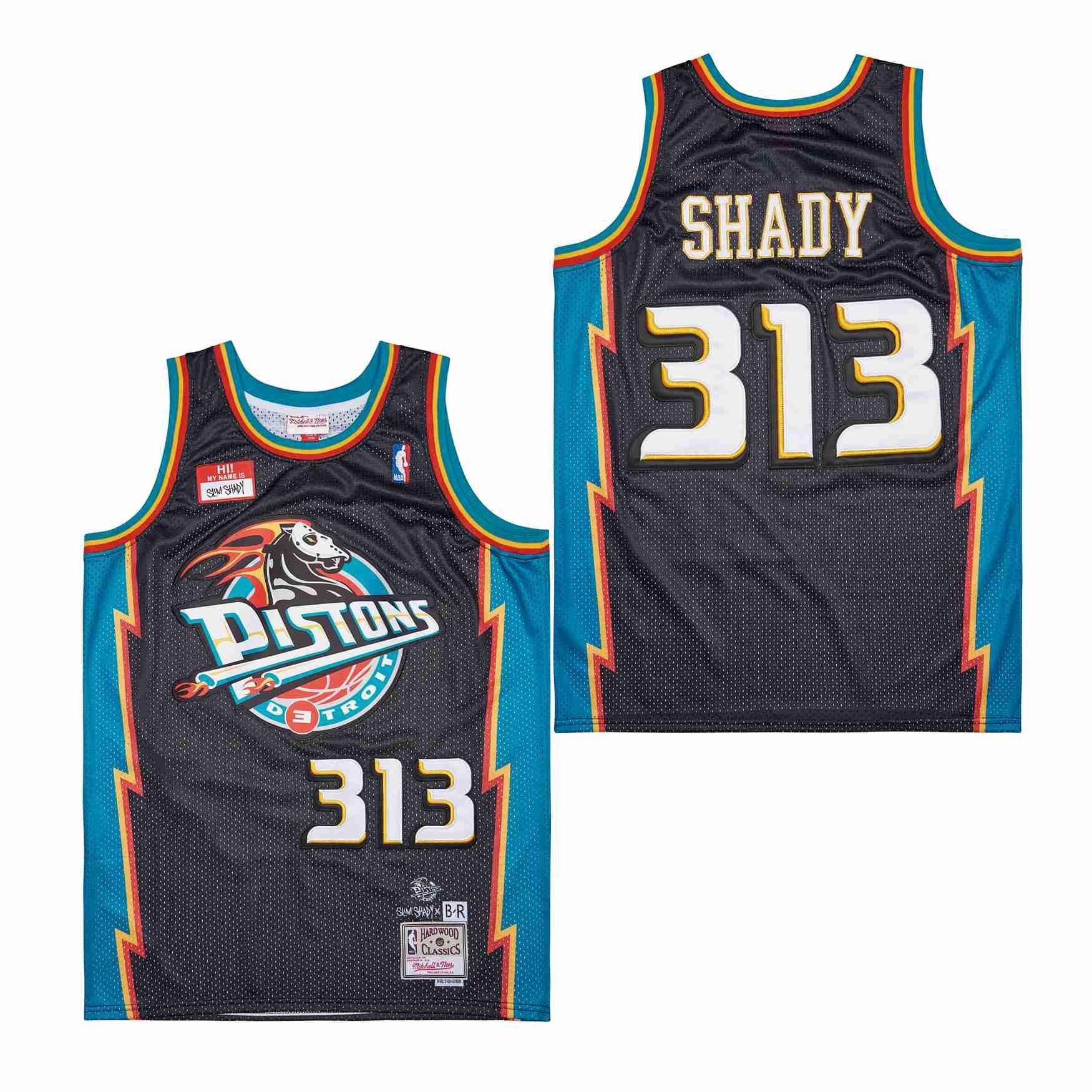 Eminem Slim Shady 313 Detroit Pistons Swingman Jersey Black Blue Unisex