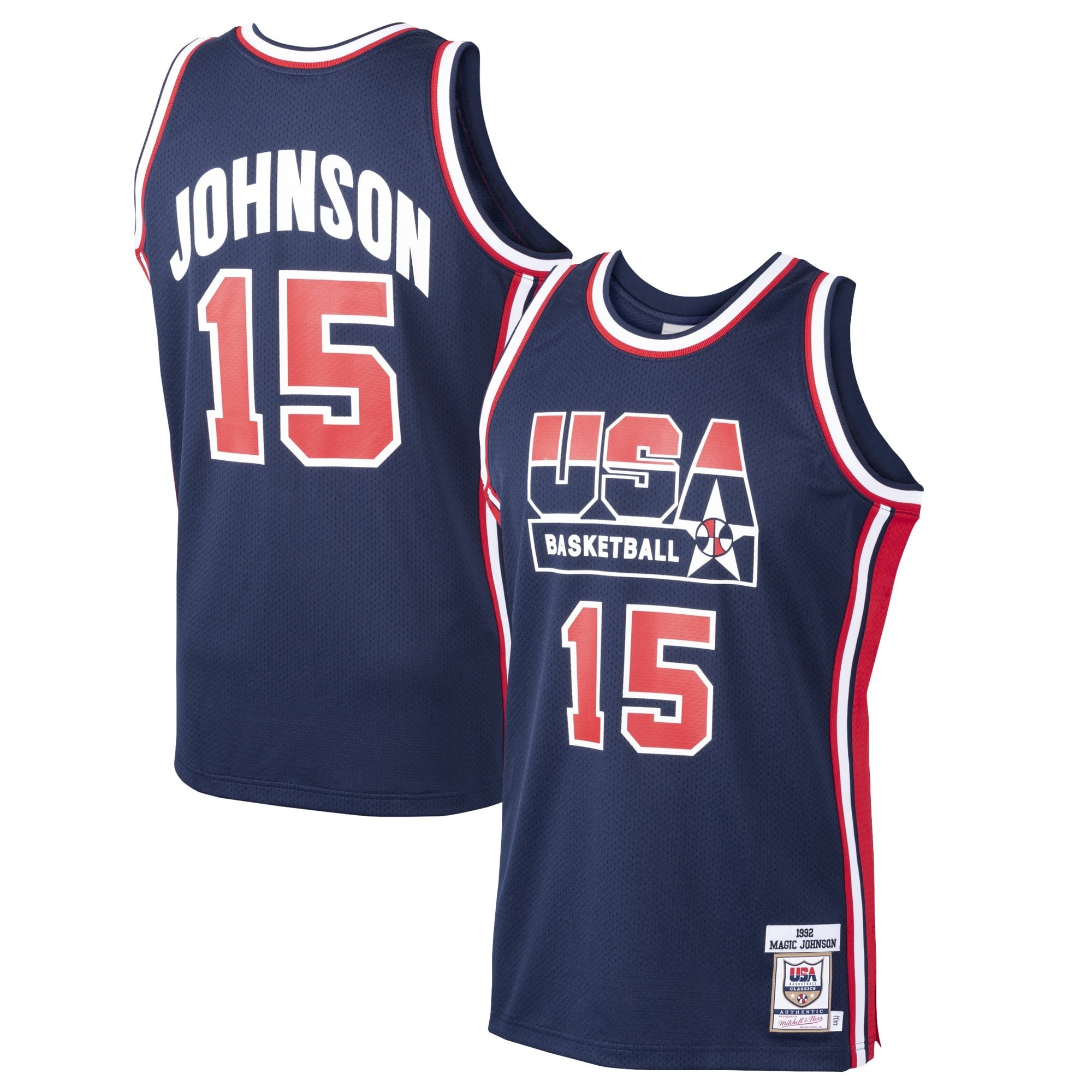 Men's Mitchell & Ness Magic Johnson Navy USA Basketball Home 1992 Dream Team Jersey