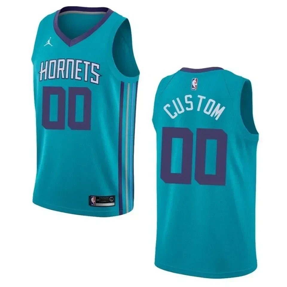 Men's Charlotte Hornets 00 Custom Icon Swingman Jersey Teal Multicolor