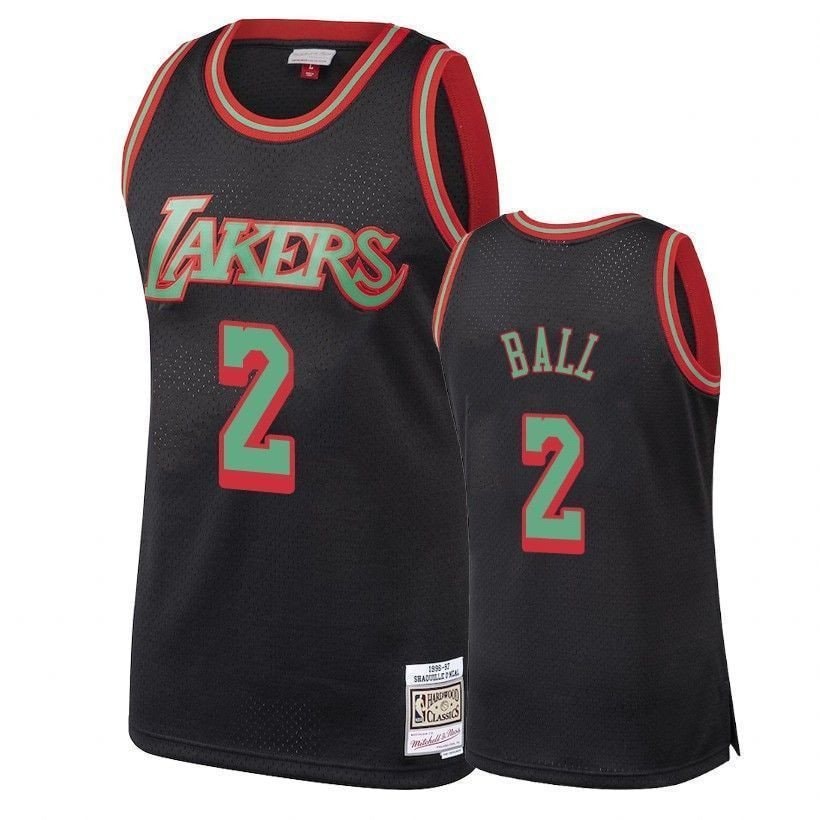 Men's Lonzo Ball Lakers #2 Classics Christmas Black Jersey - Multicolor Polyester