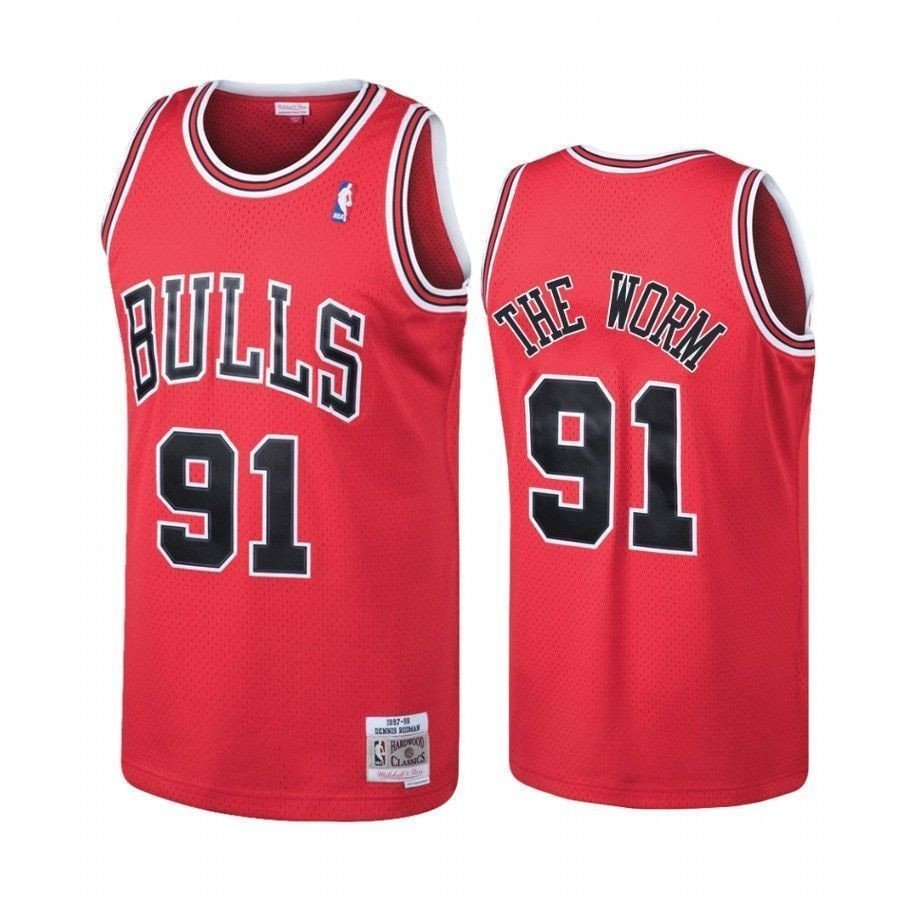 Men's Chicago Bulls Dennis Rodman Red Hardwood Classics Jersey S-3XL