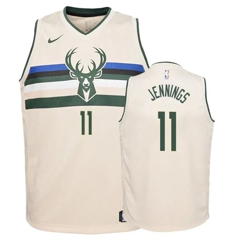 Youth Bucks Brandon Jennings 11 City Cream Multicolor Jersey S-3XL