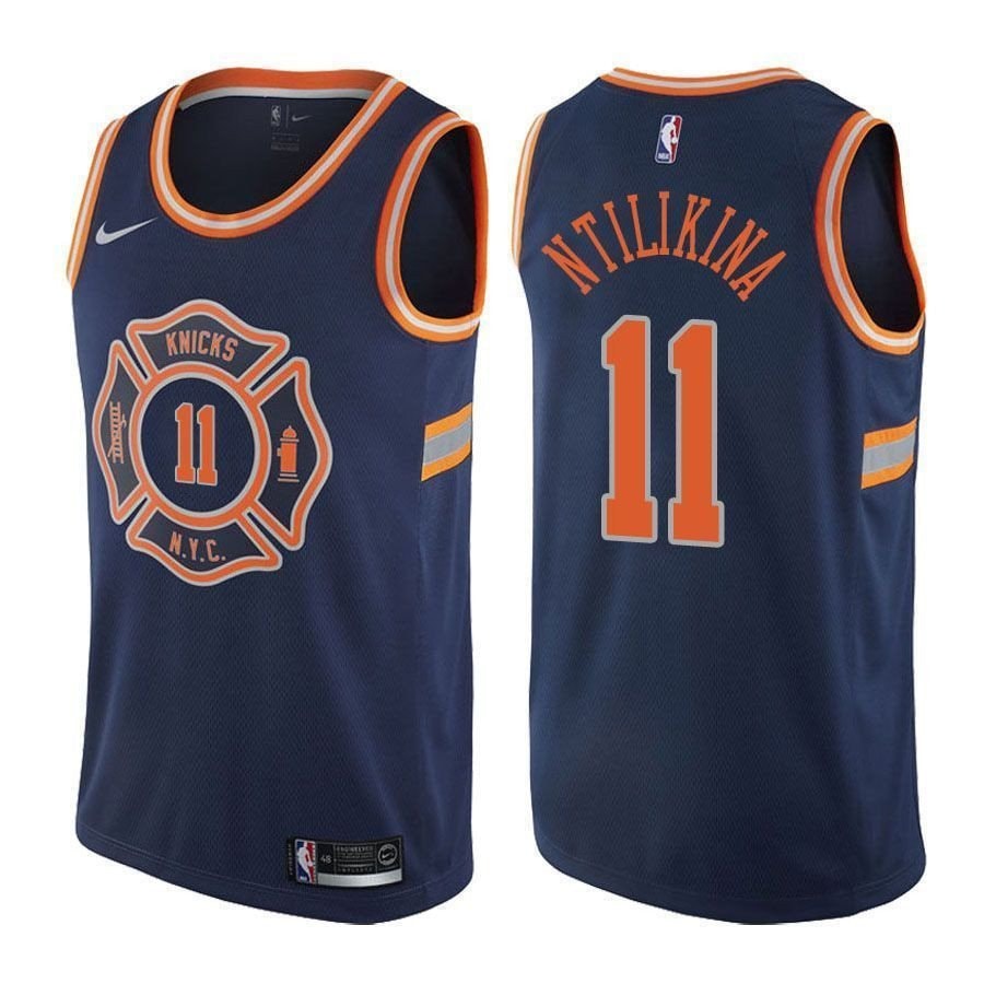 Men's Knicks Frank Ntilikina #11 City Edition Navy Basketball Jersey