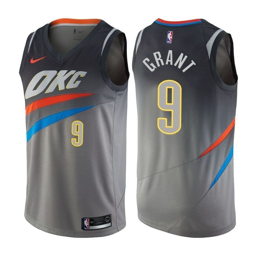 Men's Thunder Jerami Grant #9 City Edition Gray Basketball Jersey
