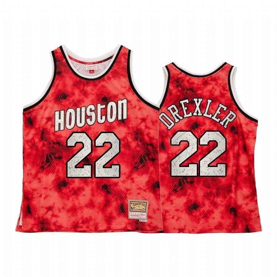 Men's Houston Rockets Clyde Drexler Galaxy Constellation Jersey Red Throwback