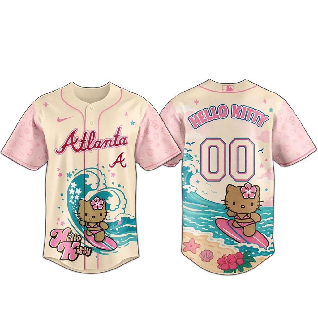 Custom Name and Number Baseball Team x Hello Kitty Surfing Kawaii Summer 2026 Baseball Jersey