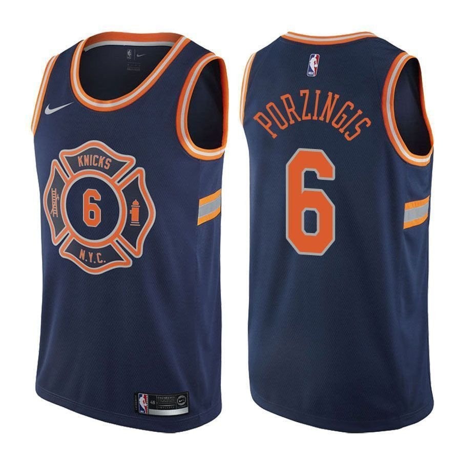 Knicks Kristaps Porzingis #6 City Edition Navy Basketball Jersey - Adult Sizes S-3XL