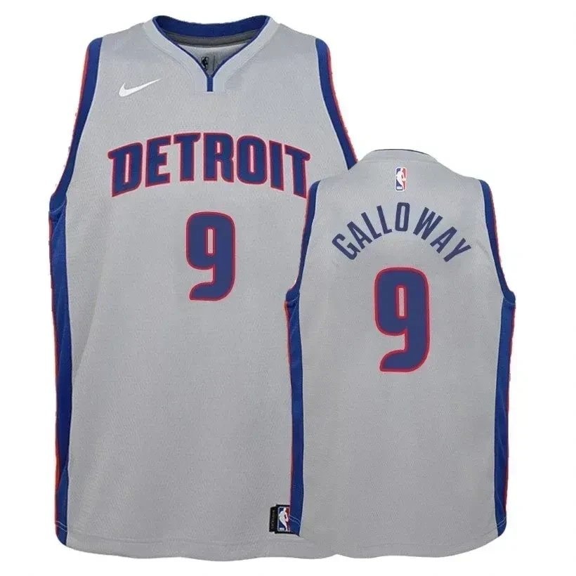 Youth Detroit Pistons Langston Galloway #9 Statet Gray Basketball Jersey Unisex