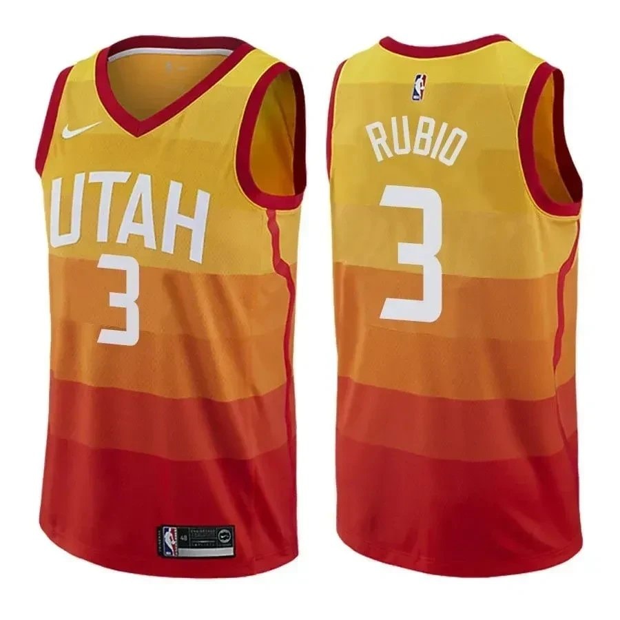 Men's Ricky Rubio 3 City Edition Gold Jazz Basketball Jersey