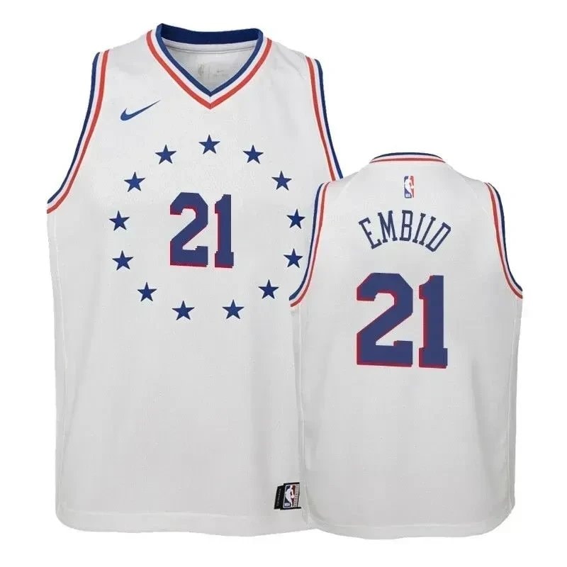 Youth Joel Embiid 21 2018-19 Earned White 76ers Jersey - Unisex