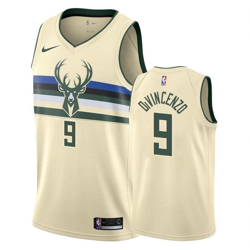 Men's Donte DiVincenzo Bucks City Edition Cream Jersey Size 9