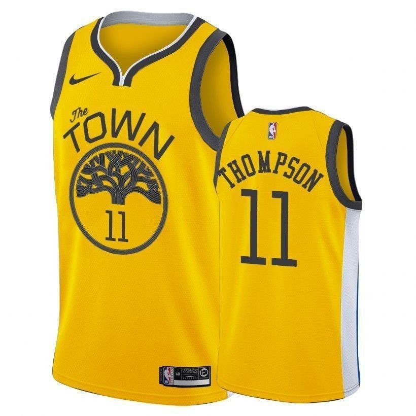 Men's Klay Thompson 11 Warriors Earned Edition Gold Jersey