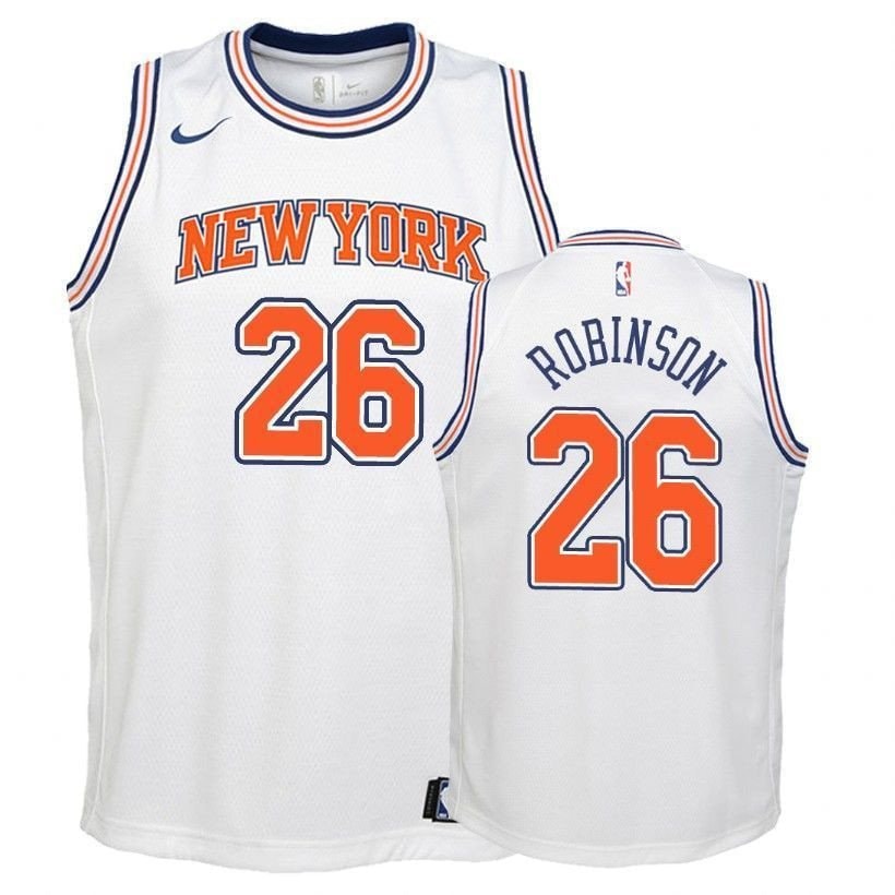 Youth Knicks Mitchell Robinson 26 Staten White Jersey - Unisex 100% Polyester Sports Jersey
