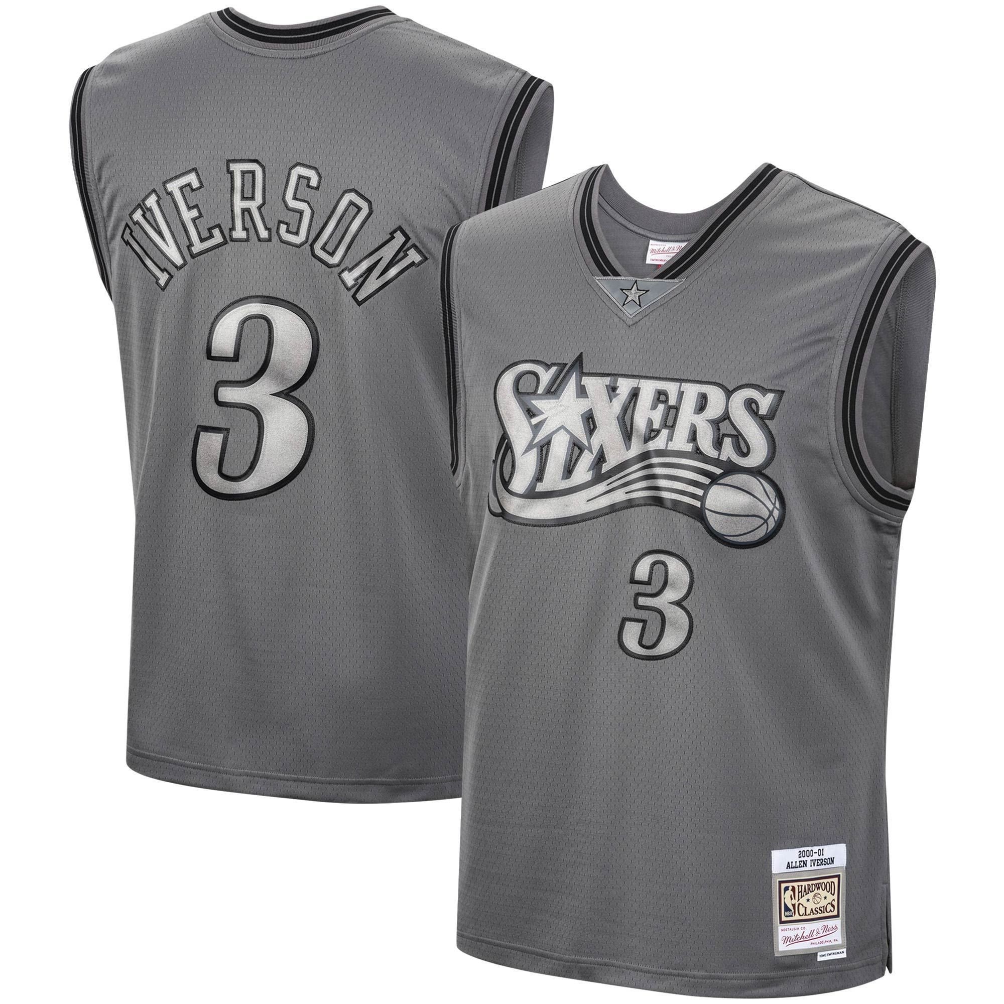 Allen Iverson Basketball Team Mitchell Ness Hardwood Classics Retired Player 2000/01 Metal Works Swingman Jersey ??Charcoal