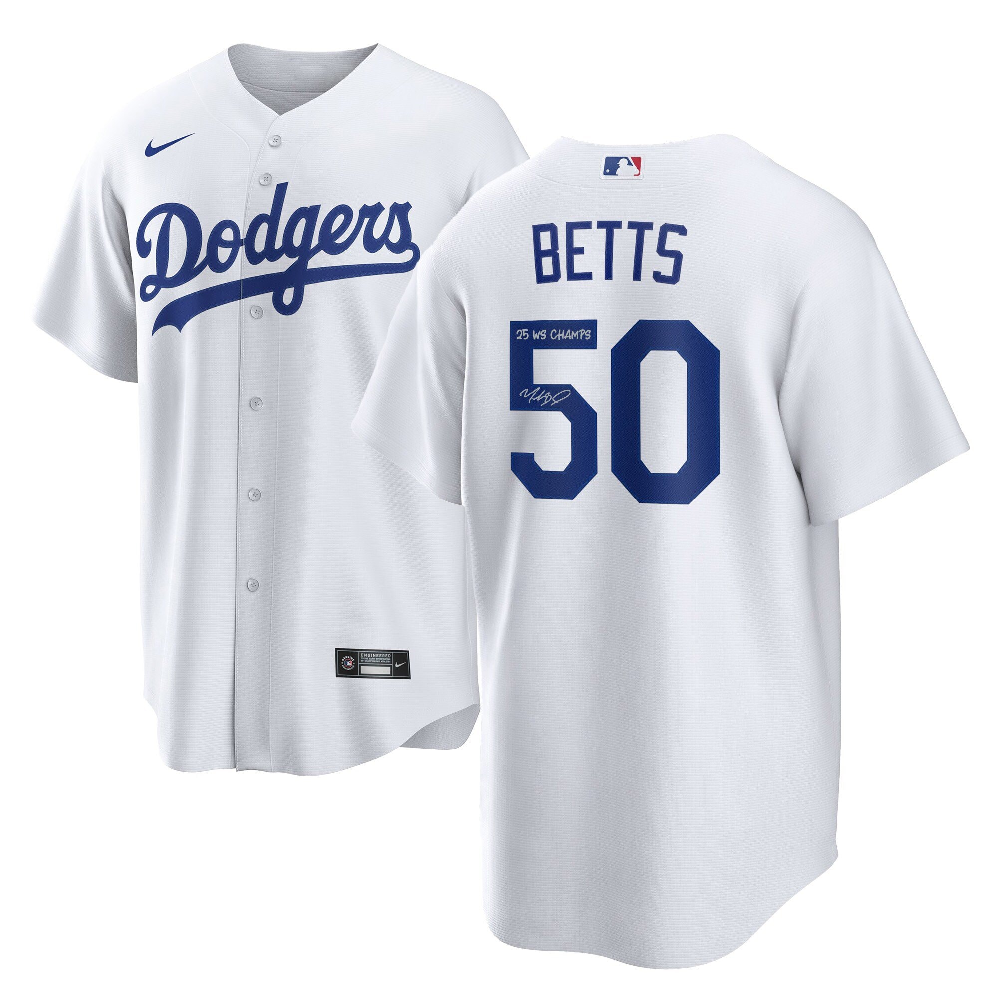 Baseball Team Betts Autographed 2025 Sports Event Champions White Jersey with "25 WS Champs"