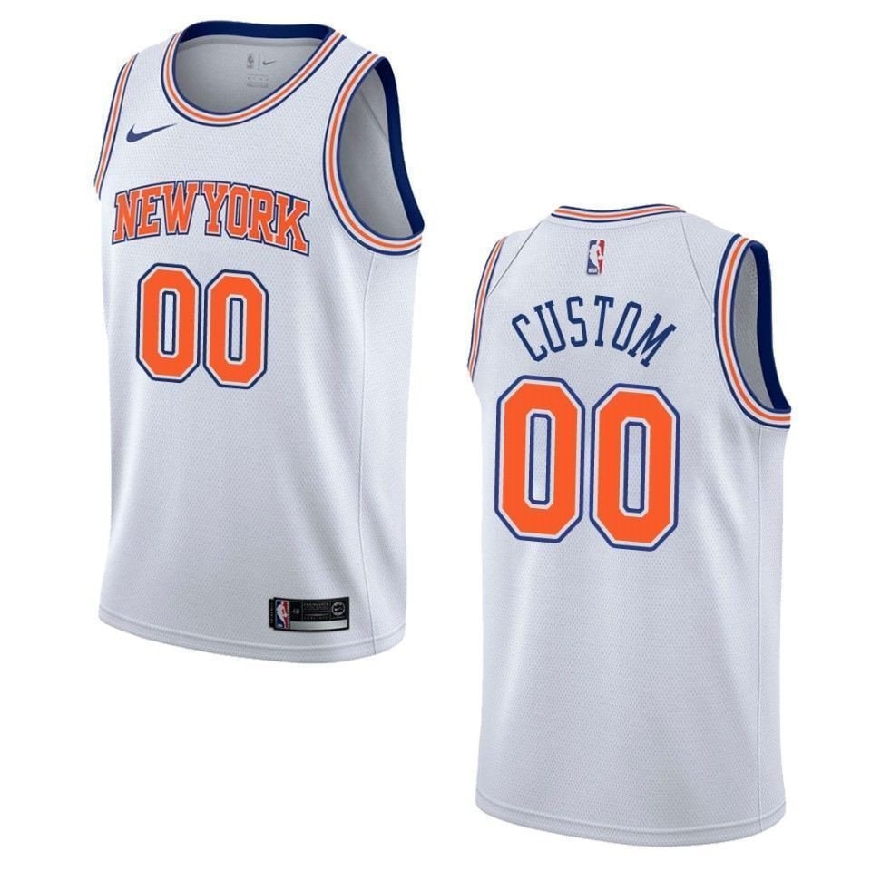 Men's New York Knicks 00 Custom Statement Swingman Jersey White