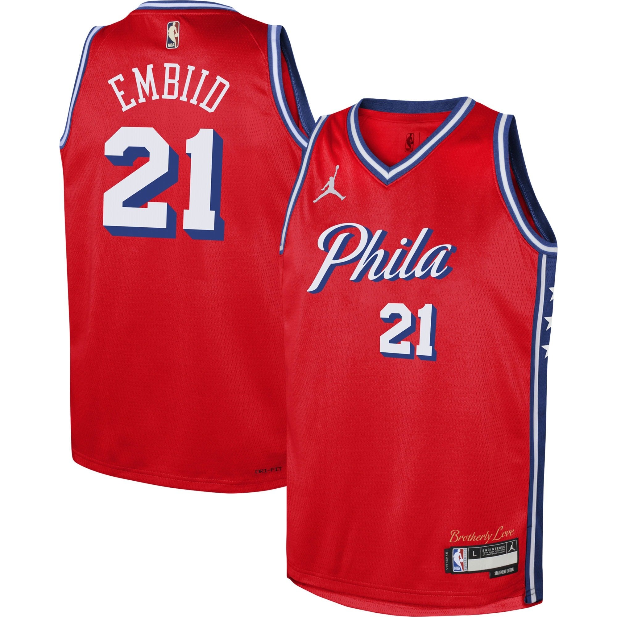 Youth Jordan Brand Joel Embiid Red Philadelphia 76ers Swingman Jersey Statement Edition
