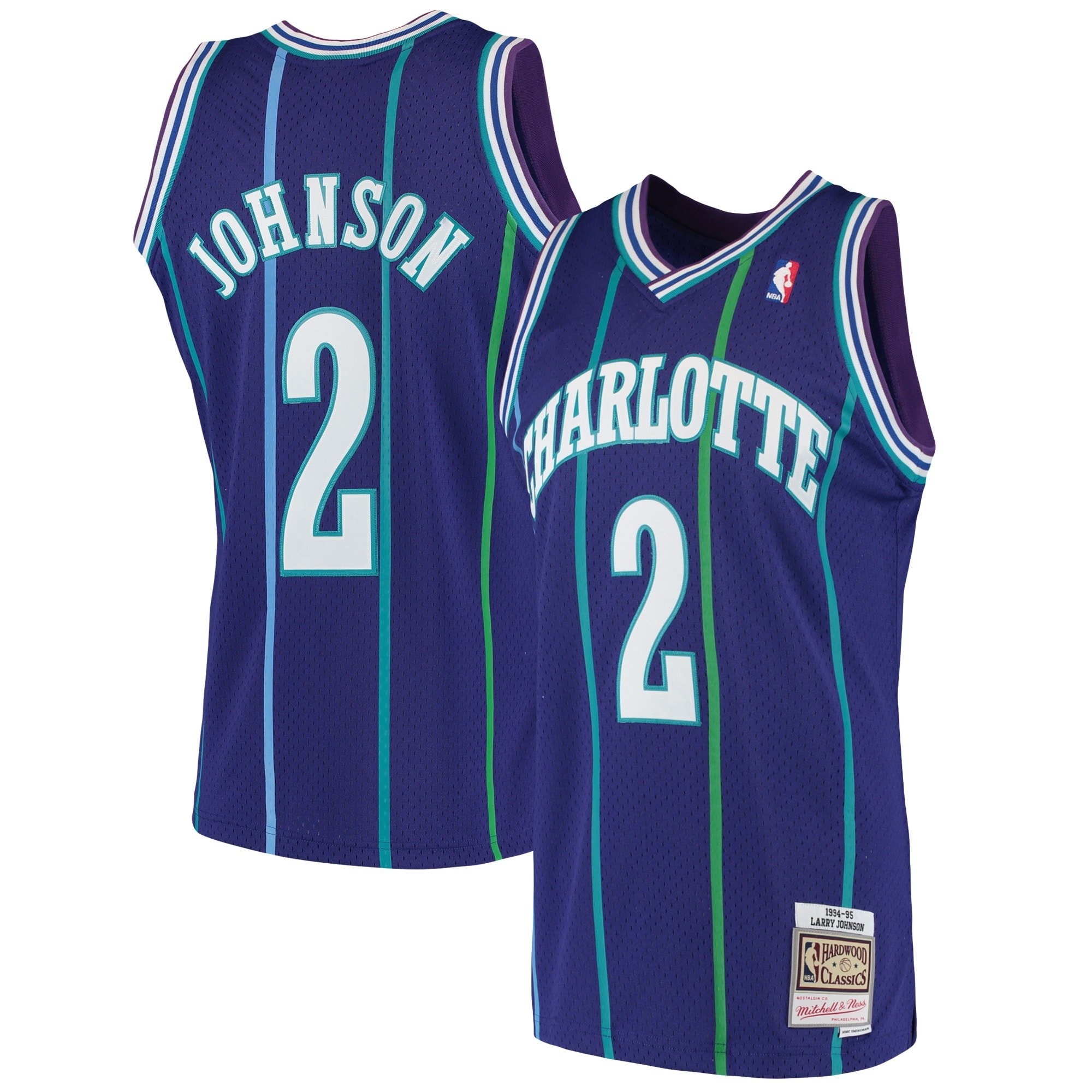 Men's Mitchell & Ness Larry Johnson Purple Charlotte Hornets 1992-93 Hardwood Classics Swingman Jersey