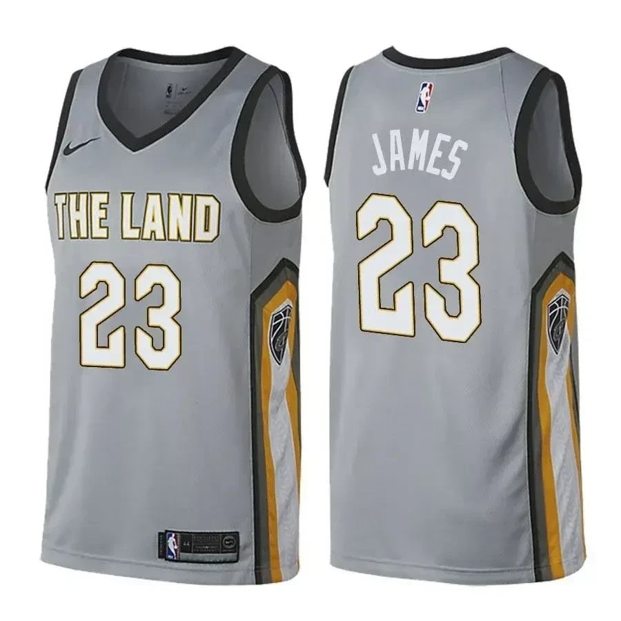 Men's LeBron James 23 Cavaliers City Edition Gray Basketball Jersey