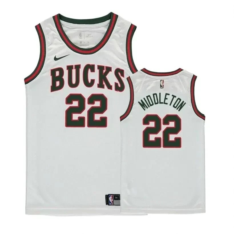 Youth Bucks Khris Middleton #22 Classic Edition White Jersey - Unisex Basketball Jersey