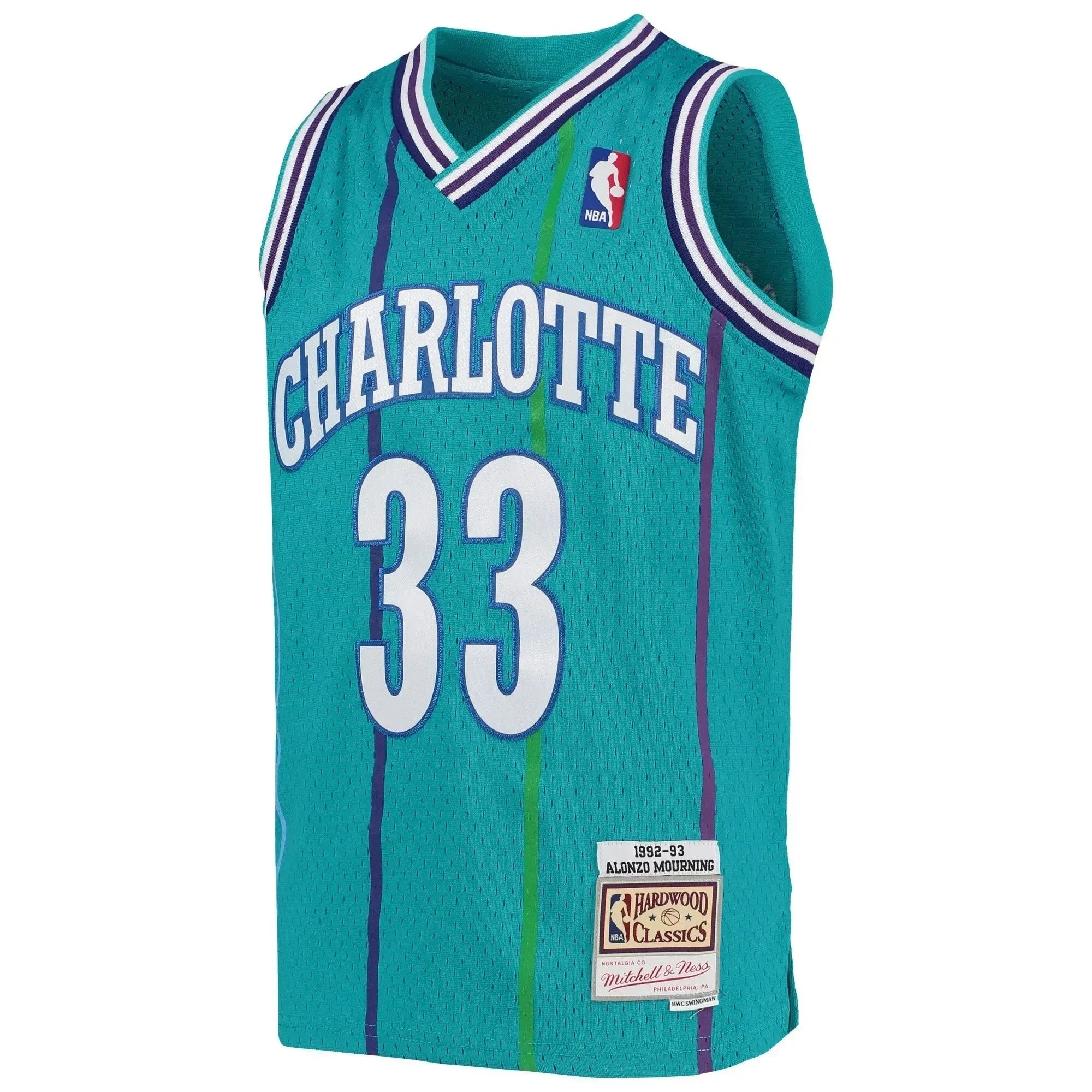 Alonzo Mourning Charlotte Hornets Mitchell & Ness Youth 1992-93 Hardwood Classics Swingman Jersey Teal