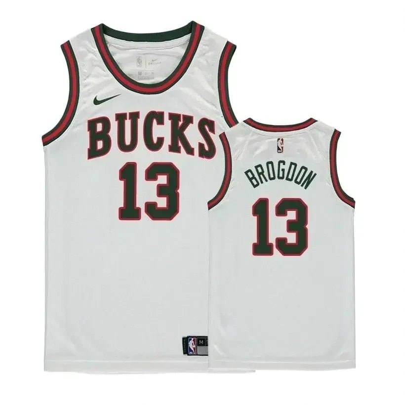 Youth Bucks Malcolm Brogdon 13 Classic Edition White Jersey - Unisex 100% Polyester