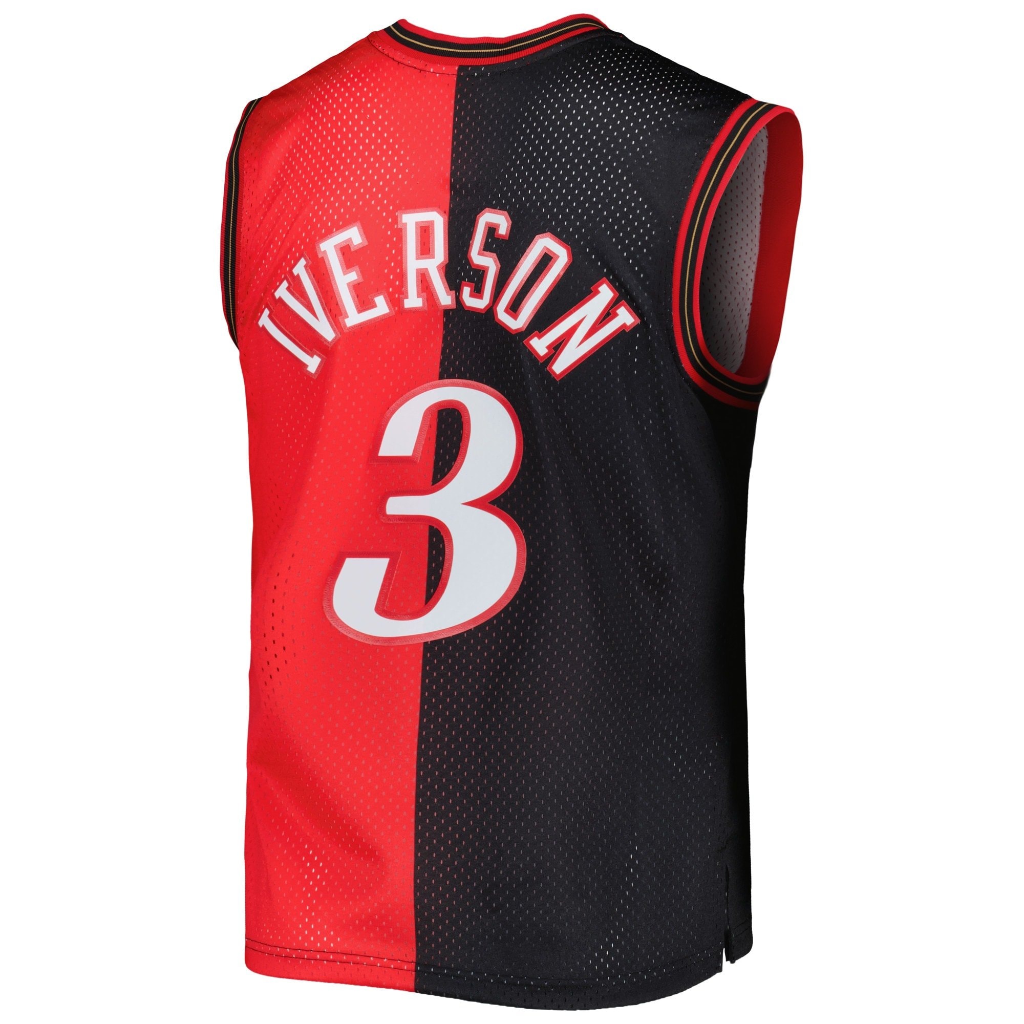 Men's Mitchell & Ness Allen Iverson Black/Red Philadelphia 76ers Hardwood Classics 2000/01 Split Swingman Jersey