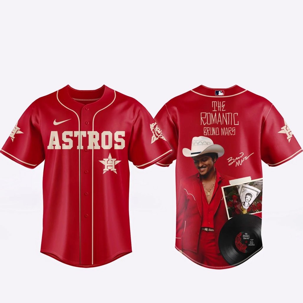 Houson Baseball Team x Bruno Mars The Romantic Tour 2026 Red Baseball Jersey